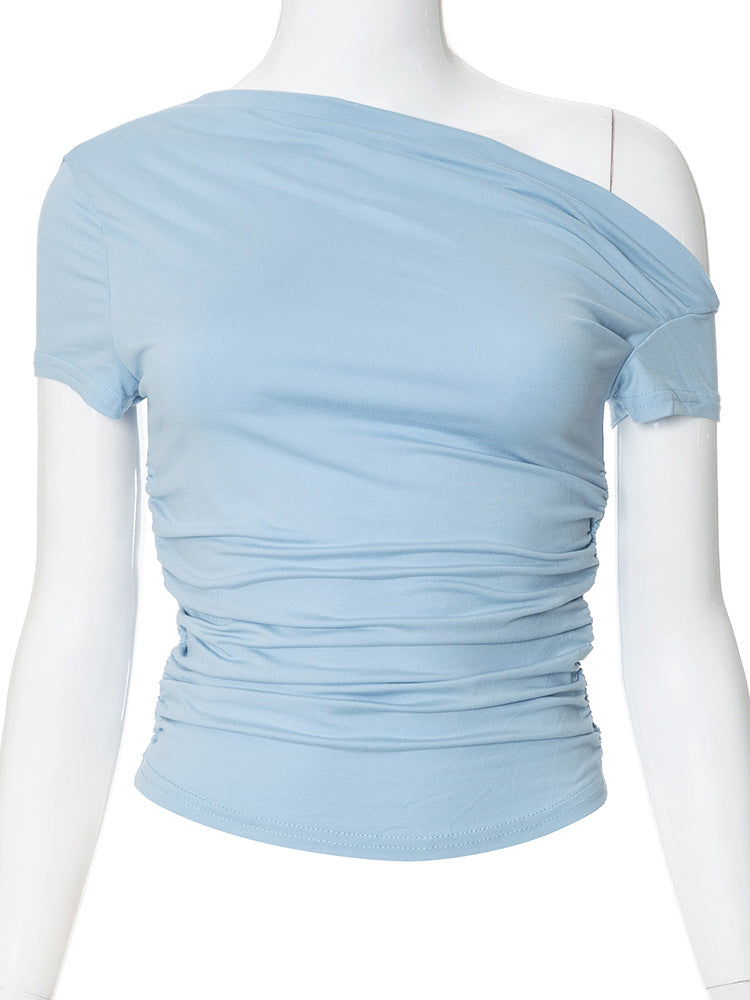 Women's Spring Solid Color Shoulder Sleeve Pleated Blouses