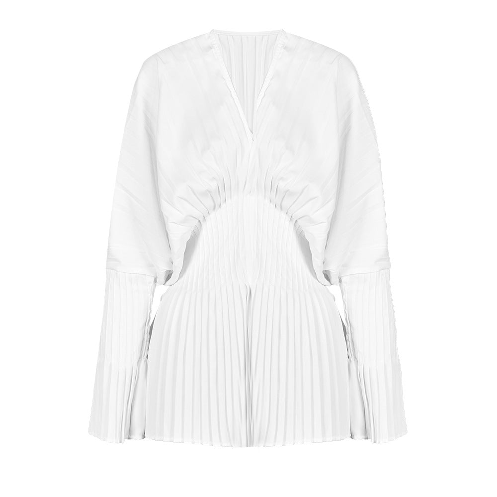 Design Temperament Slimming Autumn Waist Pleated Blouses