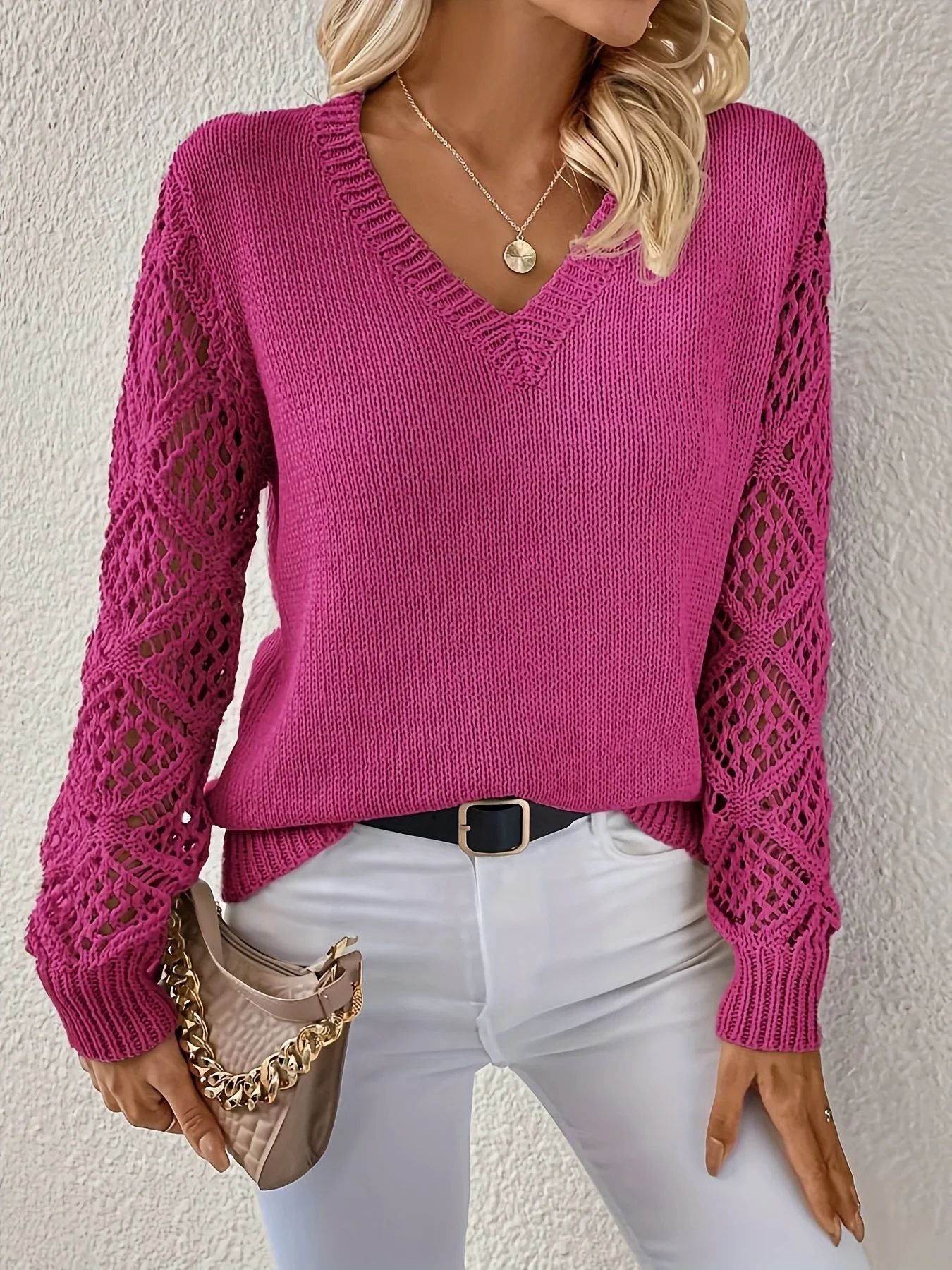 Women's Hollow Knitted Long-sleeved Pullover Crocheted Jacquard Women's Sweater