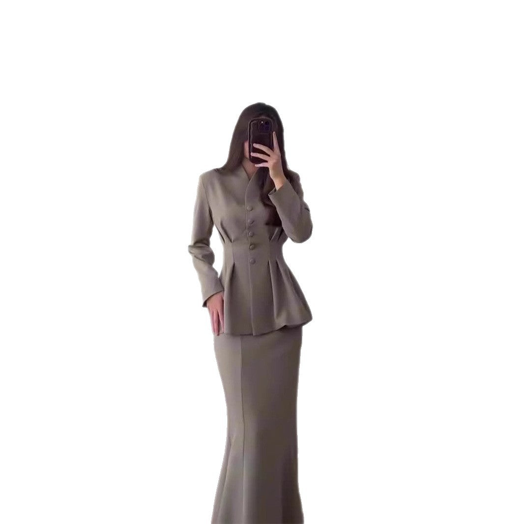 Women's Soft Solid Color Long-sleeved Long Dress Suits