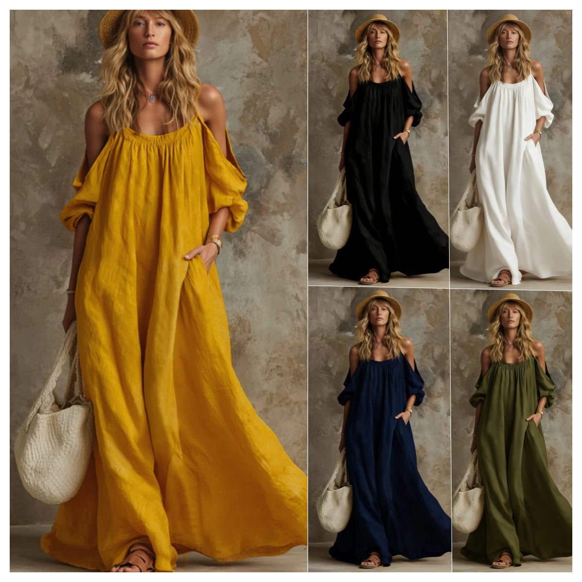 Vacation Style Pocket Strap Cotton Linen Dress
