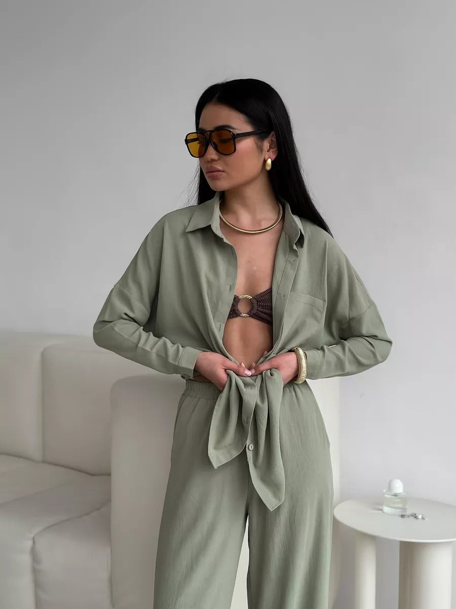 Unique Women's Solid Color Pocket Trousers Fashion Casual Suit