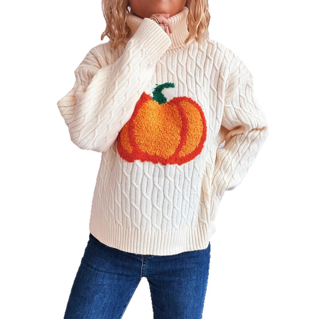 Women's Turtleneck Pumpkin Knitted Casual Fashion Commuter Sweaters