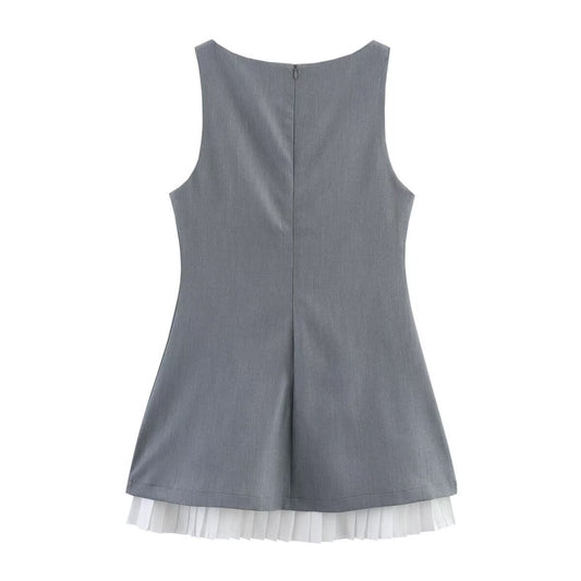 Women's Spring Round Neck Sleeveless Poplin Stitching Clothing