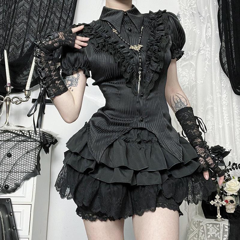 Women's Dark Goth Style Lace Pumpkin Culottes Skirts