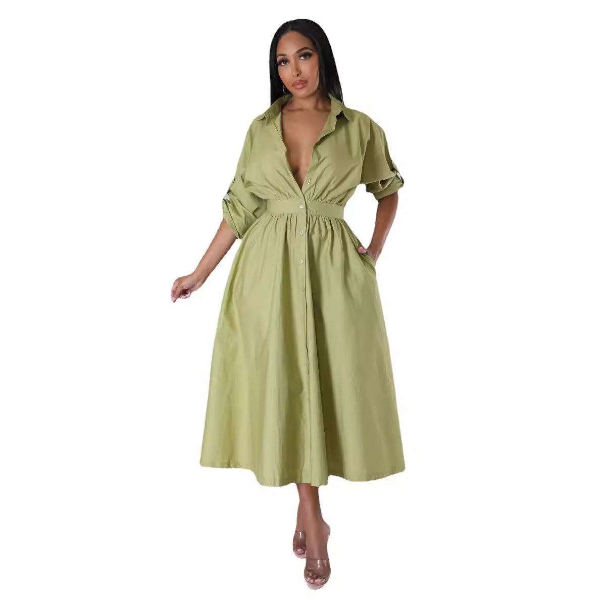 Women's Dress Fashionable Shirt Waist Loose Long Dresses