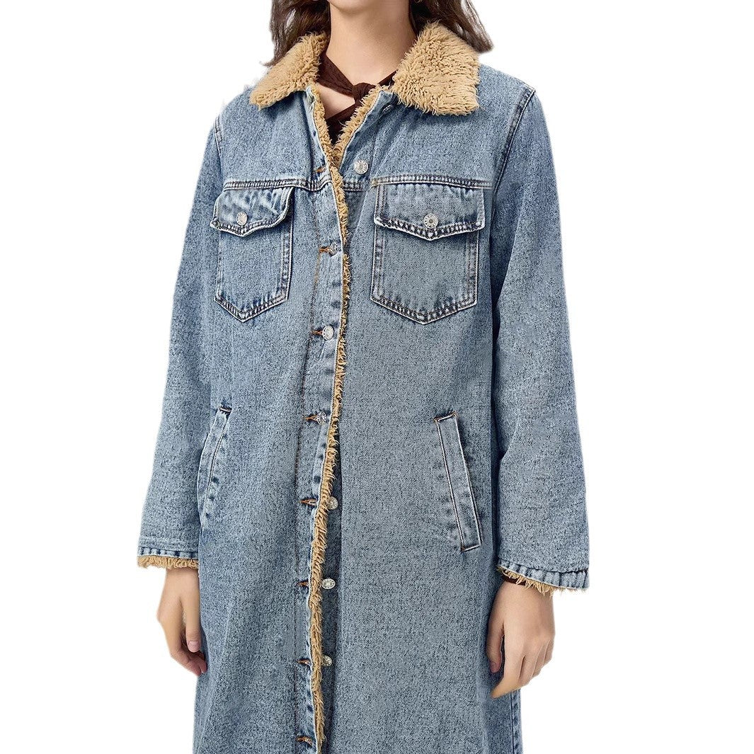 Women's Loose Long Veet Lining Denim Jackets