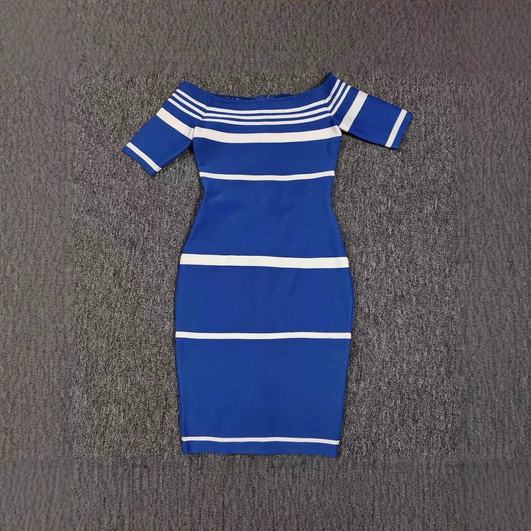 Women's Simple Elegant Dress Contrast Color Striped Dresses