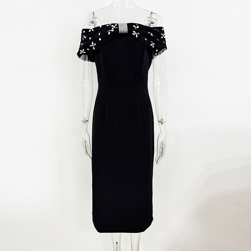 Versatile Stylish Fashionable Beads Rhinestones Midi Dress