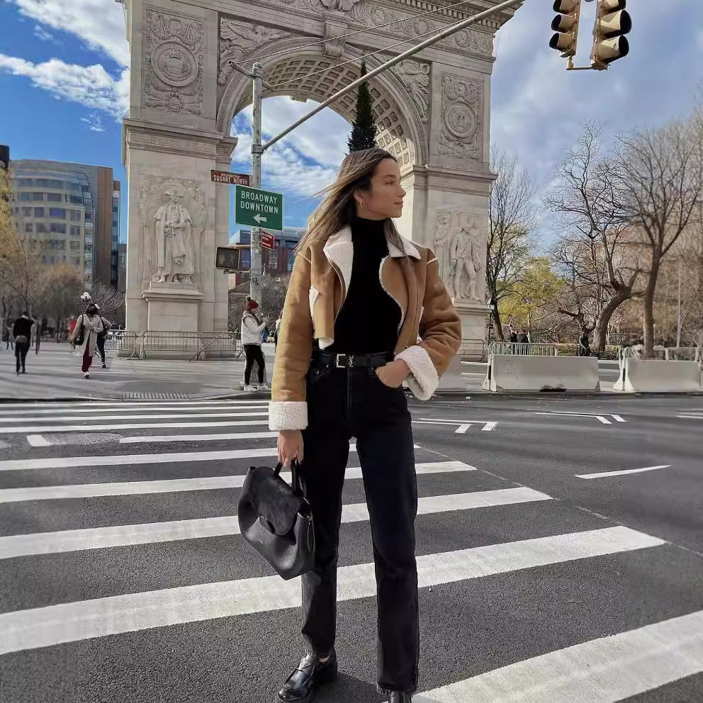 Women's Retro Suede Fashion Hot Lamb Wool All-in-one Coats