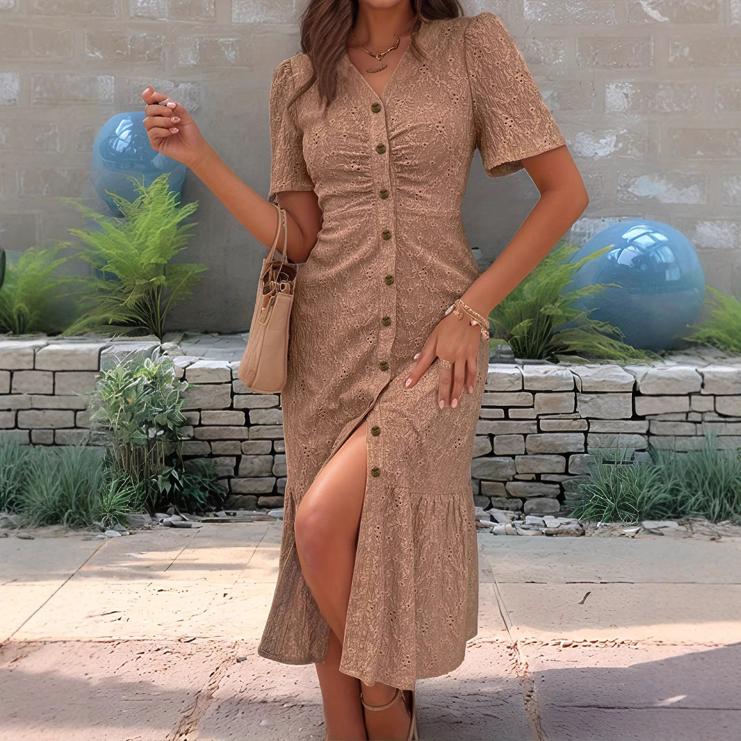Women's Pan Collar Sleeve Solid Color Fashion Dress