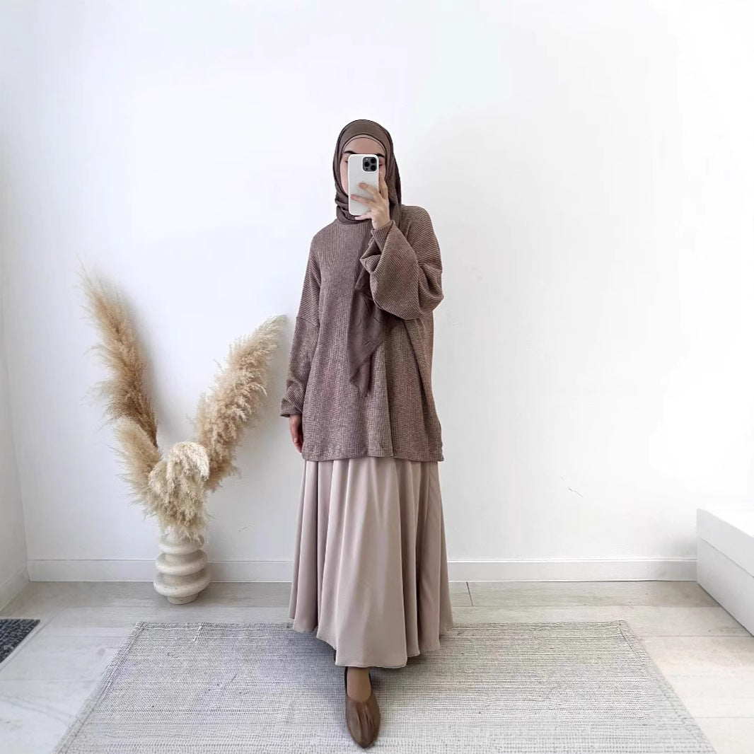 Women's Pullover Knitted Large Swing Mid-length Dress Set Suits