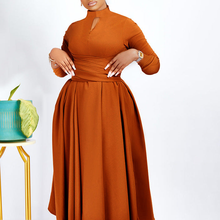 Women's Fashion Elegant Pleated African Large Swing Dress