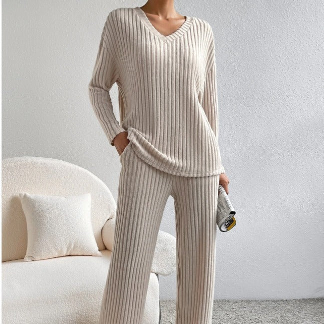Women's Two-piece Autumn Straight Loose Temperament Sunken Stripe Fashion Casual Suit
