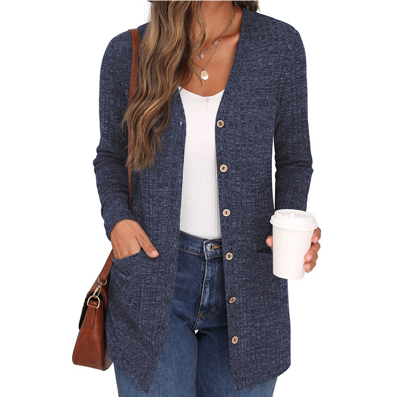 Women's Solid Color Loose Long Sleeves Pocket Women's Sweater