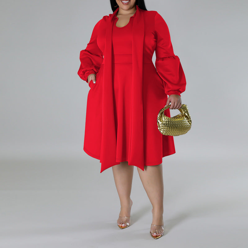 Women's Scarf Long-sleeved Bubble Sleeve Mid-length Dress Dresses