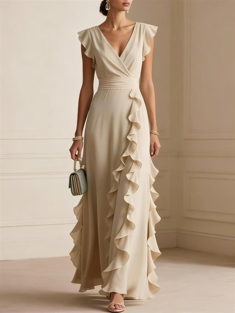 Solid Color Summer Ruffled Sleeveless Thin Dress