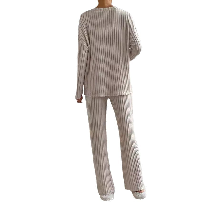 Women's Two-piece Autumn Straight Loose Temperament Sunken Stripe Fashion Casual Suit