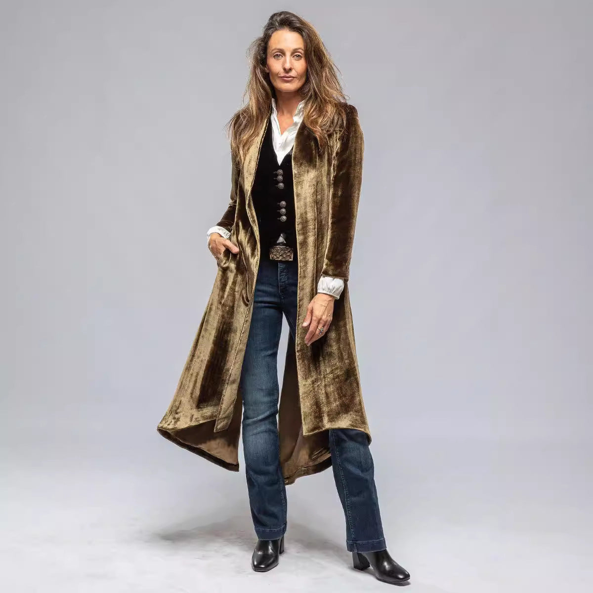 Women's Veet Long Solid Color Retro Split Trench Coats