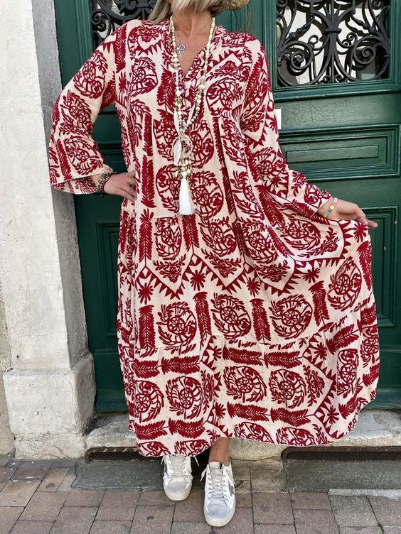 Women's Autumn Geometric Print Street Style Large Dress