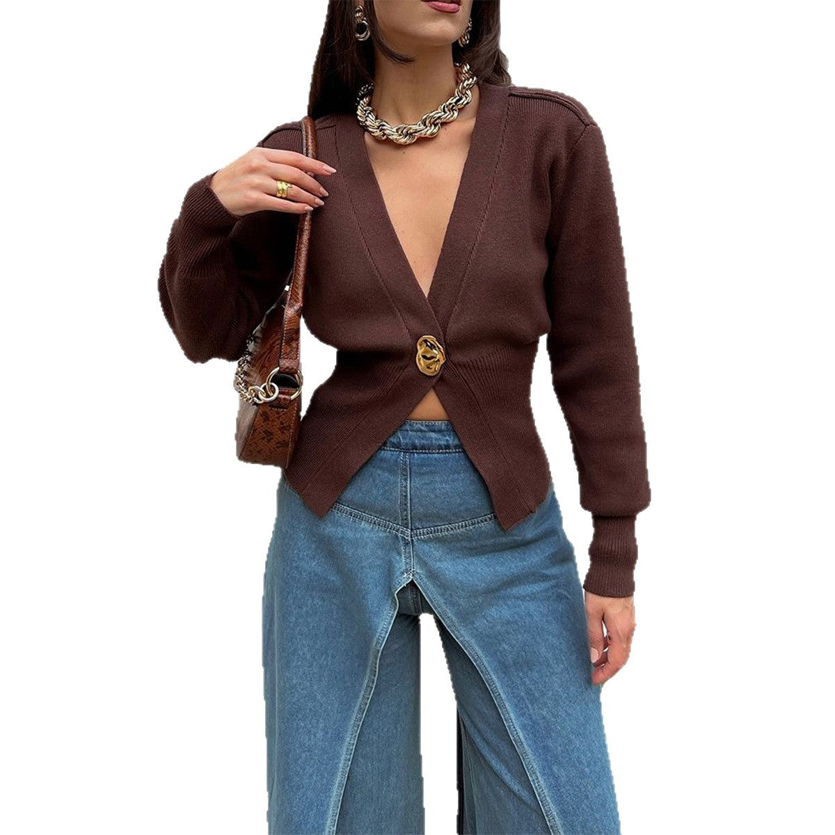 Women's Casual Simple Style Deep V Advanced Sweater