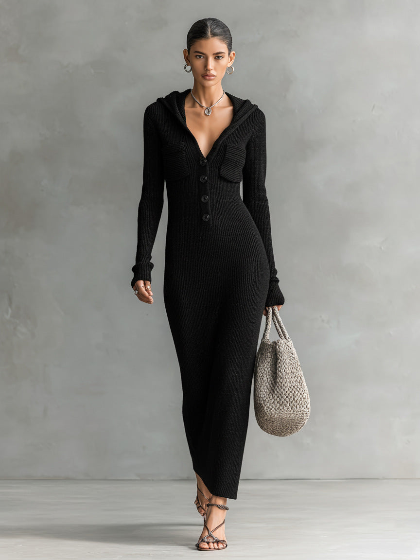 Women's Autumn Slim Fit Slimming Half-open Collar Dress