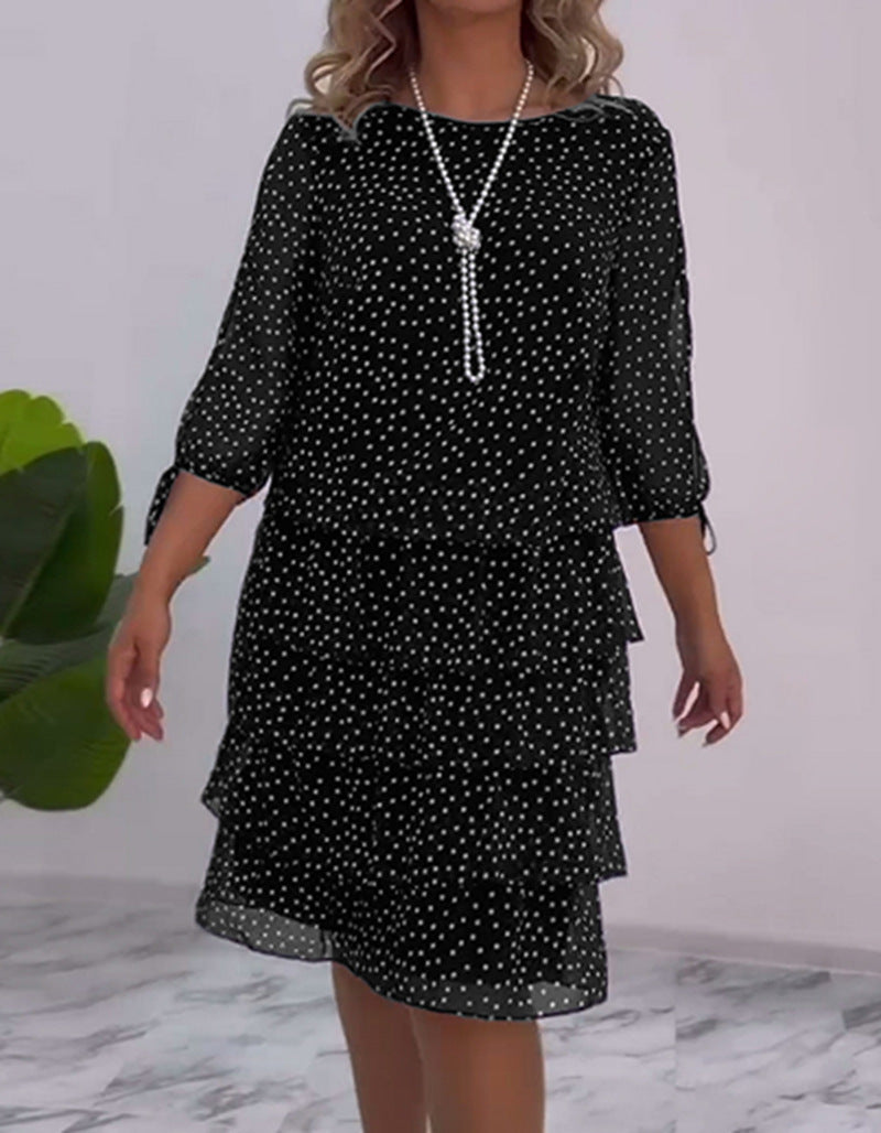 Women's Autumn Elegant Printed Round Neck Polka-dot Dresses