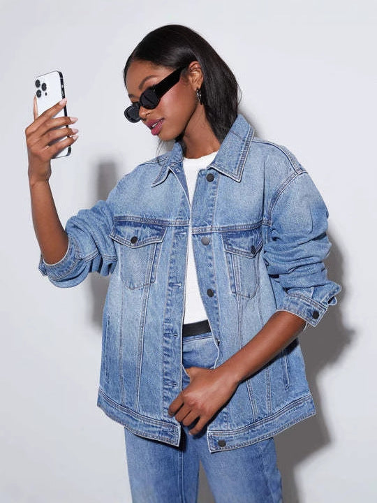 Women's Washed Denim Female Casual Loose Long Jackets