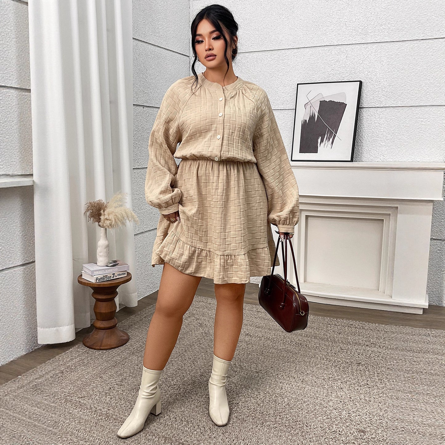 Women's Dress French Retro Jacquard Tight Waist Puff Dresses