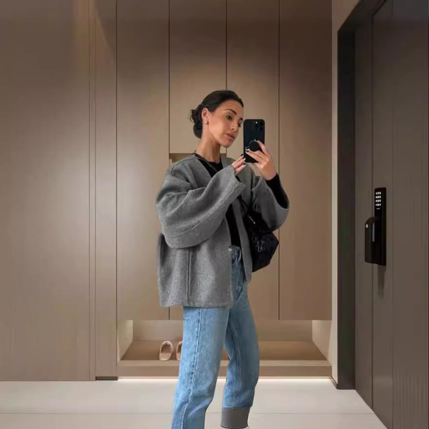 Women's Solid Color Chic Woolen Single Button Coats