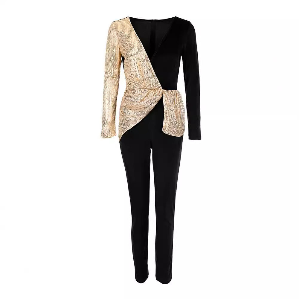 Two-piece Solid Color Temperament Commute High Jumpsuits