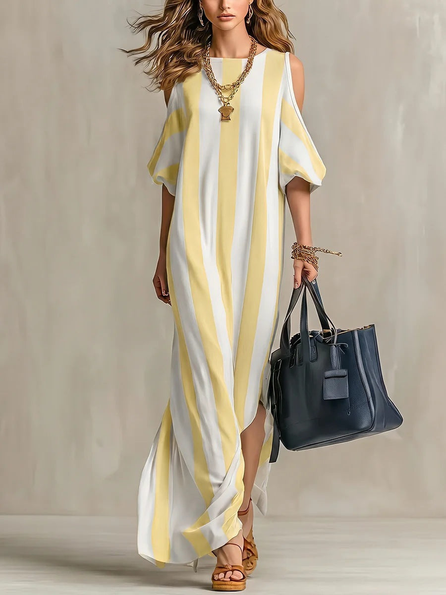 Shoulder Digging Loose Slimming Slit Holiday Long Style With Medium Dress