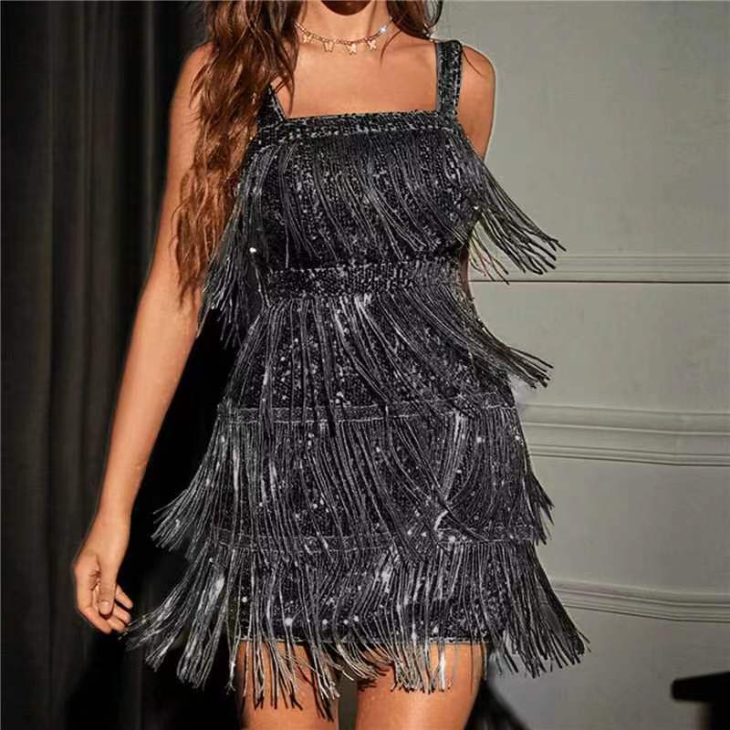 Charming Sexy Tassel Sling Beaded Dress Dresses