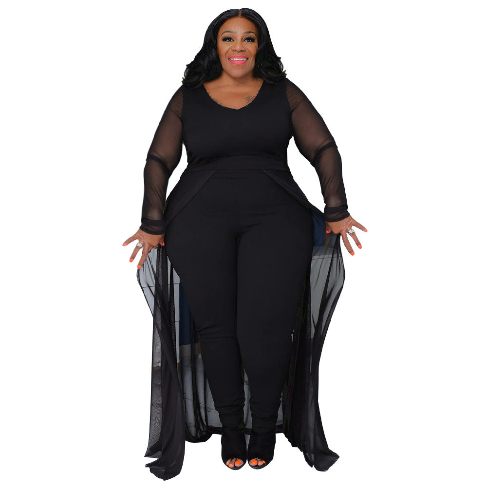 Women's Pocket Long Sleeve Stitching Stretch Jumpsuits