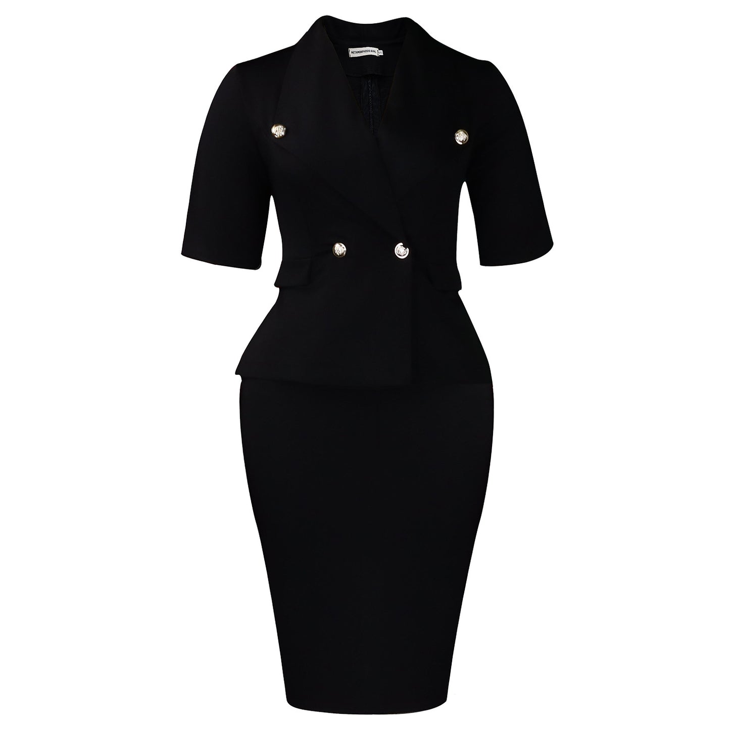 Women's Large Lapel Half Sleeve High Waist Sheath Temperament Dress