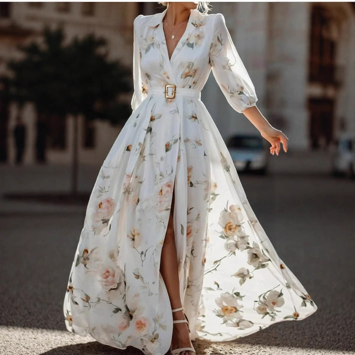 Women's Three-quarter Sleeve Digital Printing Maxi Dress Dresses