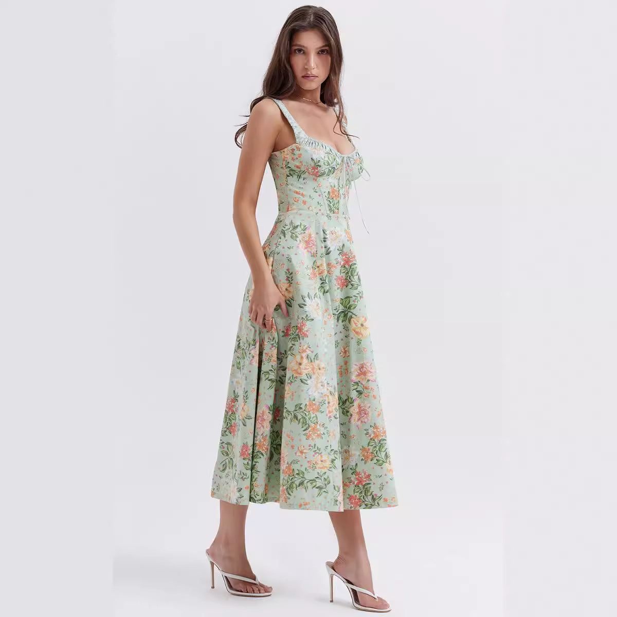 Women's Sexy Sling Stitching Printing Large Swing Dresses