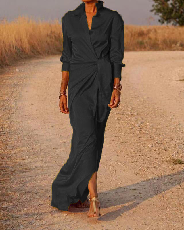 Women's Up High Waist Slit Mop Dress Long Sleeve Dresses