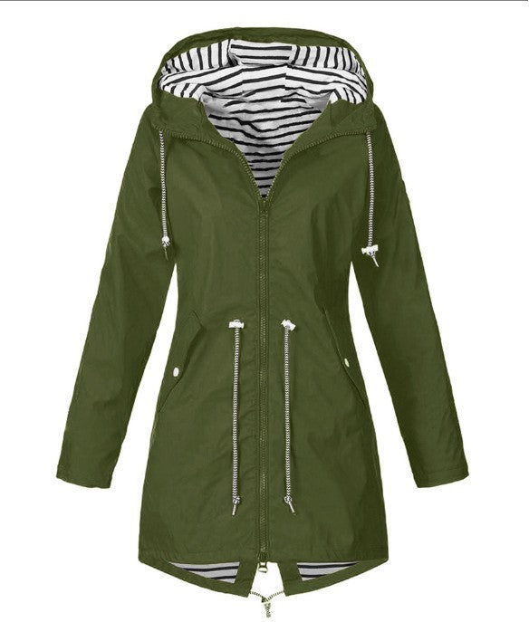 Striped Shell Outer Wear Waterproof Hooded Coats