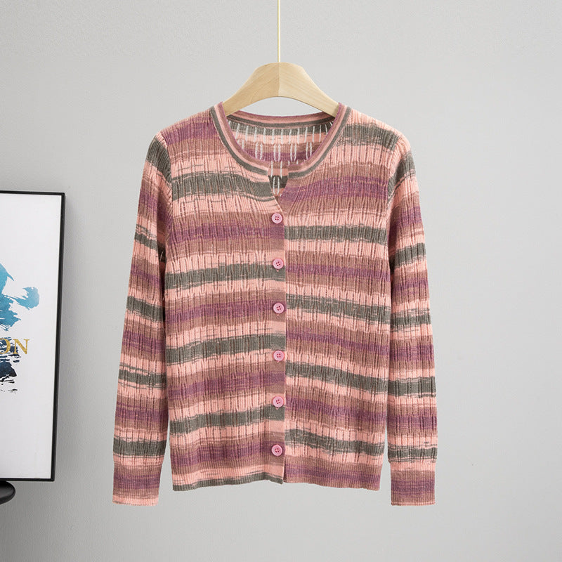 Women's Color Air Conditioning Shirt Hollow Out Striped Base Women's Sweater