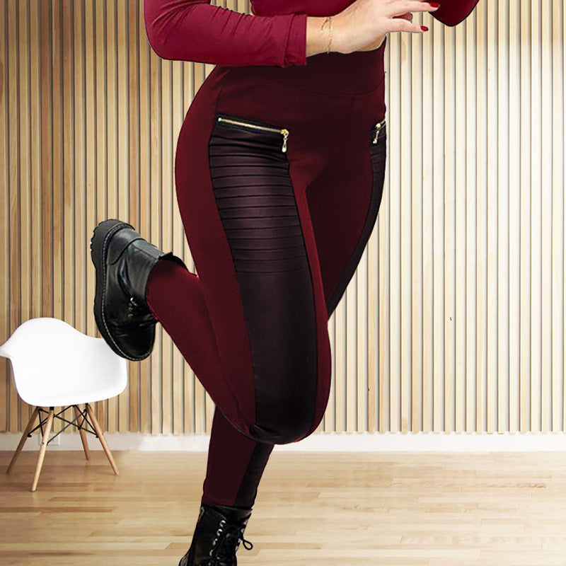 Women's Clothes Casual Black Color Imitation Leather Pants