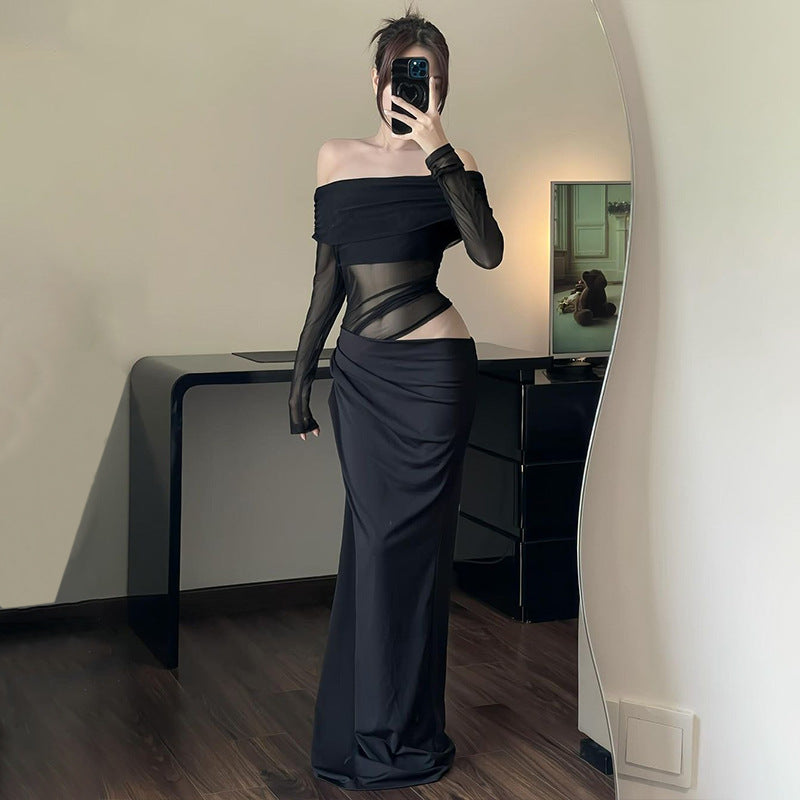 Women's Sexy Pure Desire Mesh Stitching Long Dresses