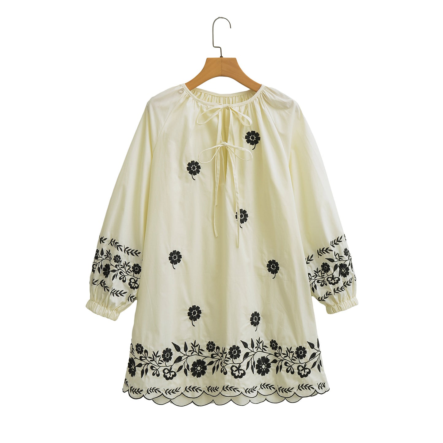 Women's Flower Embroidery Casual Long Sleeve Dress Dresses