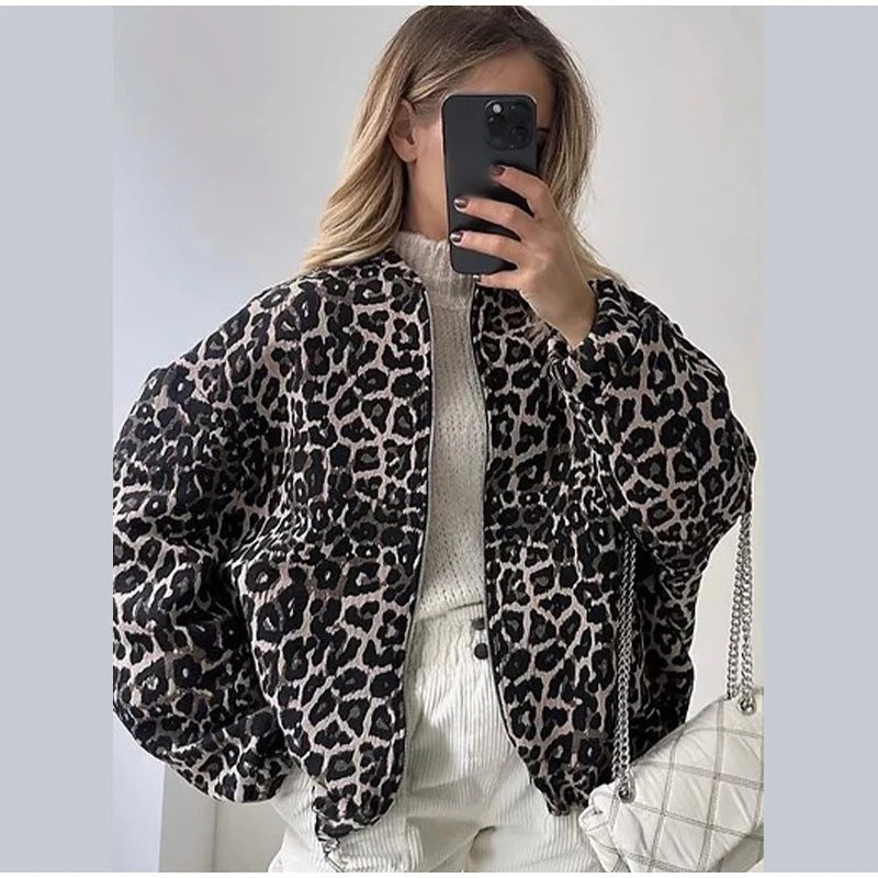 Women's Leopard Print Printed Loose Design Coats