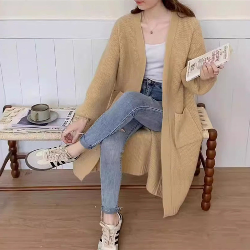 Women's Knitted Idle Style Loose Pure Color Long Women's Sweater