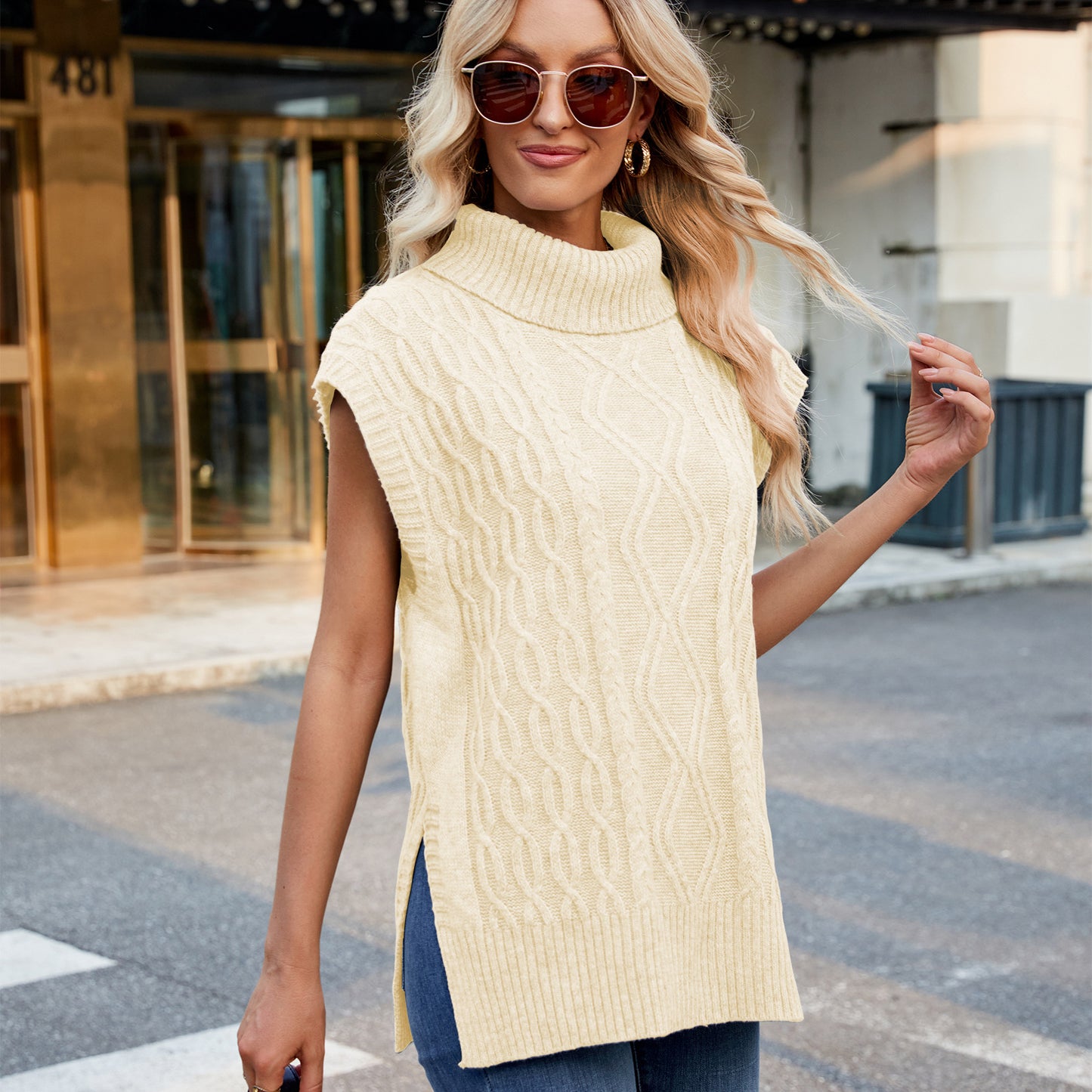 Unique Women's Casual Turtleneck Waistcoat Tide Sweater