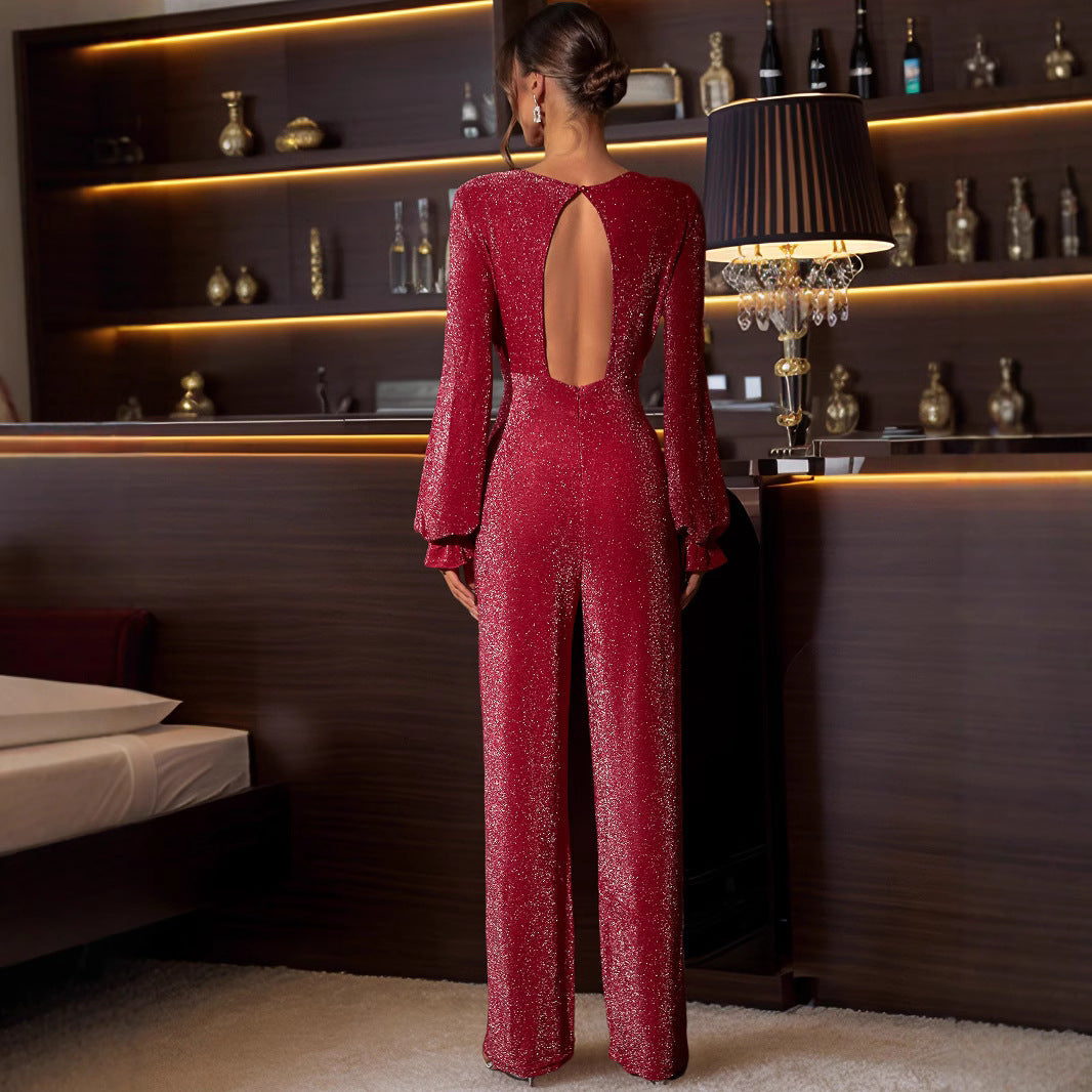 Women's Dress Backless Retro High Waist Long Jumpsuits