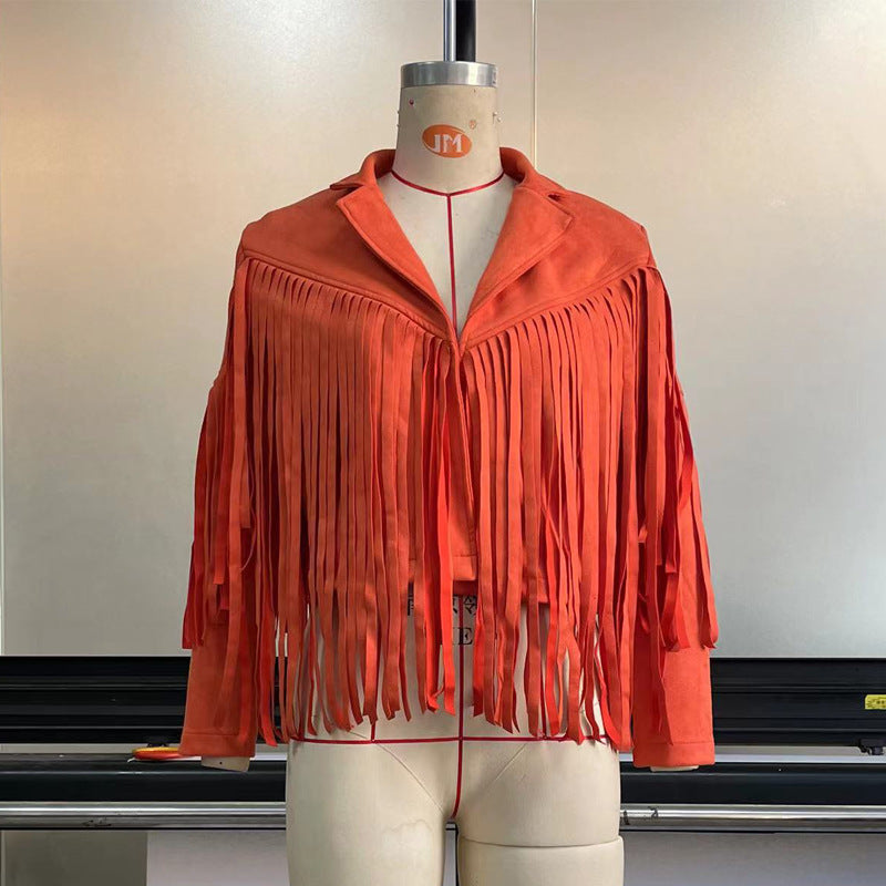 Women's Leather Suede Elegant Lapel Tassel For Coats