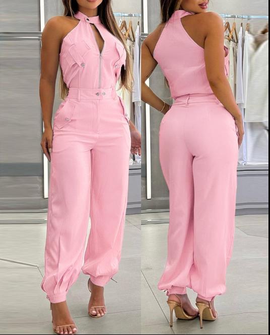 Women's Summer Sleeveless Slim Overalls Two-piece Set Suits