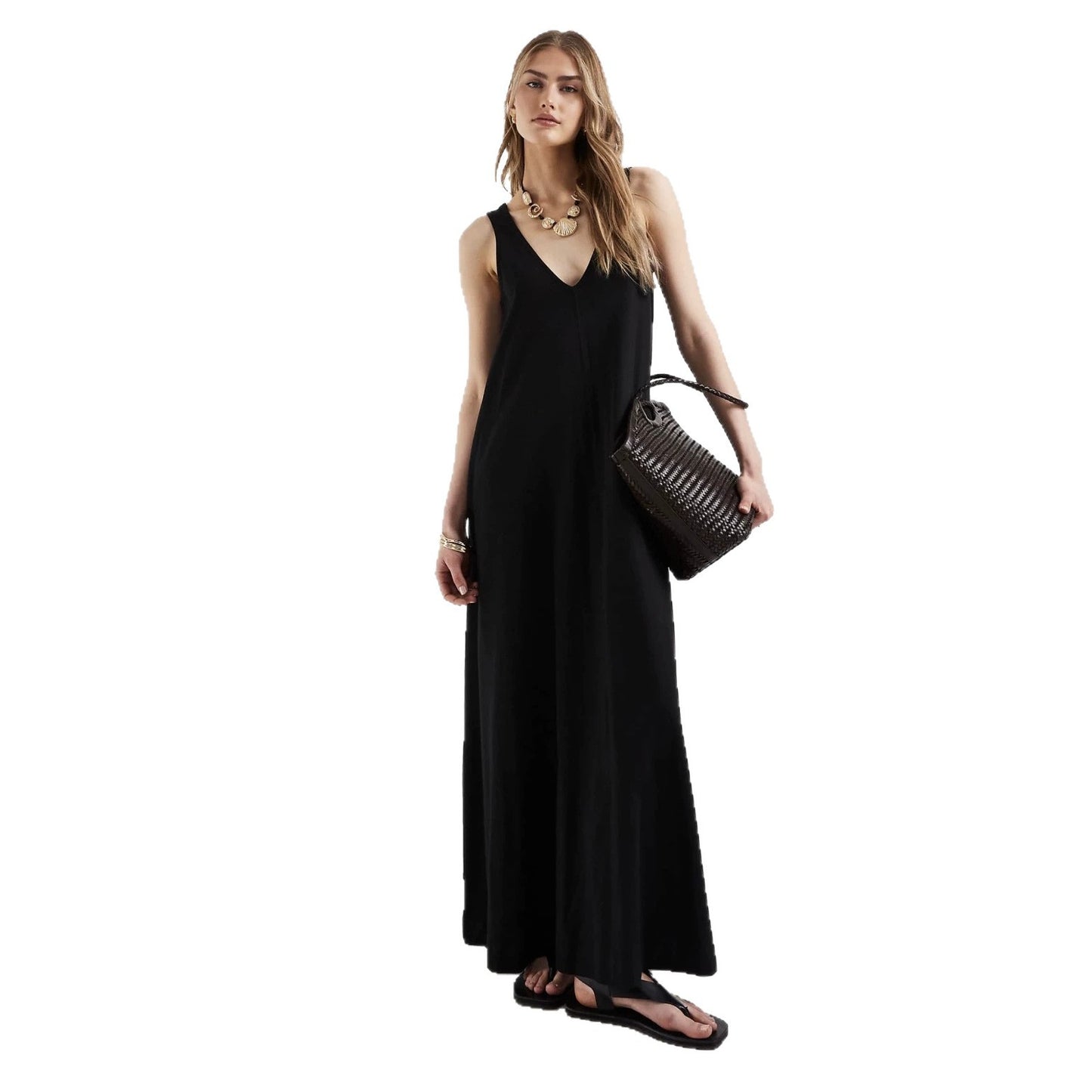 Women's Solid Color Sleeveless Long Jumper Loose Idle Style Dress